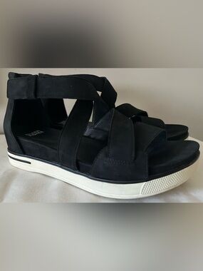 Eileen Fisher Leather Sport Sandals Black Platform Comfort Sz 8